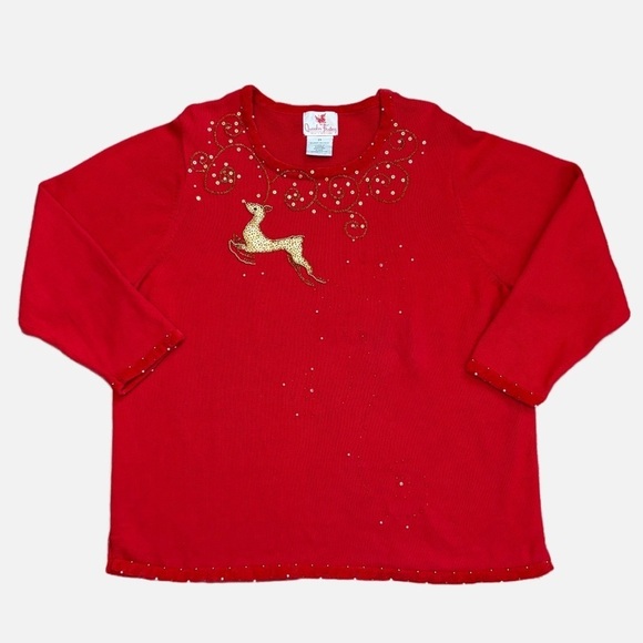 Quacker Factory Christmas Holidays Sweater with Beaded Gold Reindeer Size 2X - Picture 2 of 11